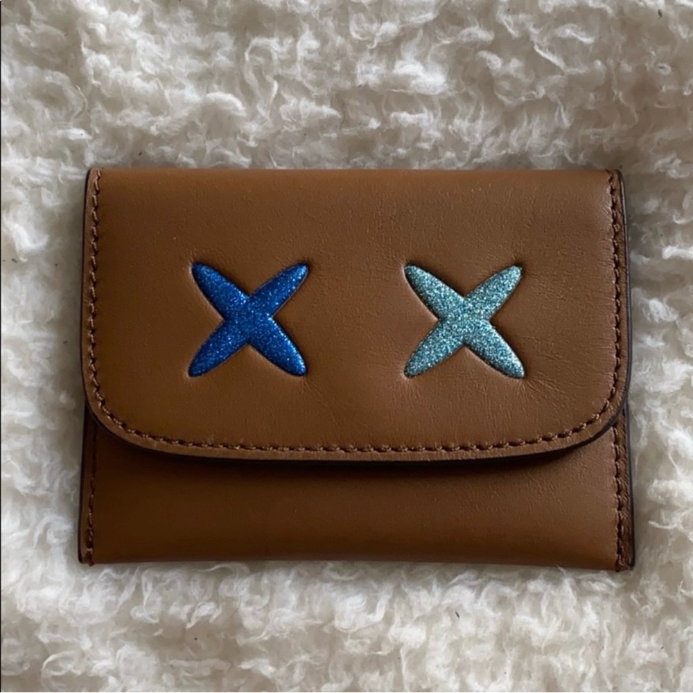 Coach Glitter Cheeky Card Pouch in Light Brown Leather